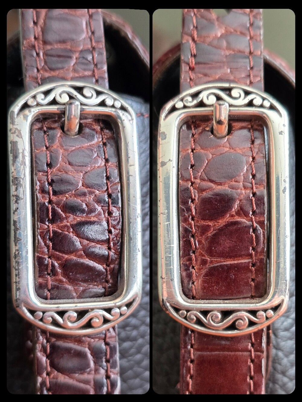Brighton Croc Embossed Leather Crossbody Bag Brown Heart Y2K - Picture 7 of 16